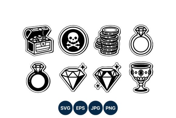 Black Treasure Icons Set: Graphics & Illustrations