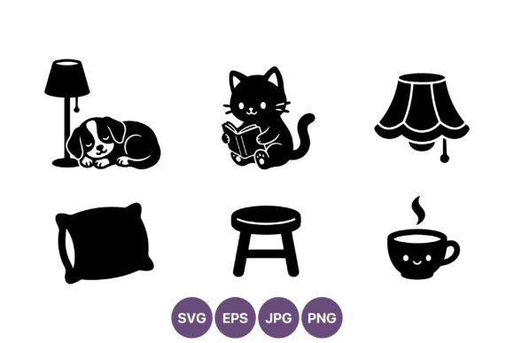 Cat and Dog Cozy Home Vector Icons for Graphics and Illustrations