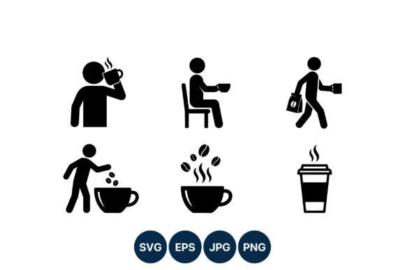 Coffee Cup Icons: Black Silhouette Graphics & Illustrations