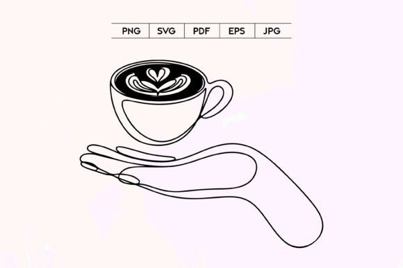 Coffee Cup in Hand Minimal Line Art SVG for Graphics & Illustrations