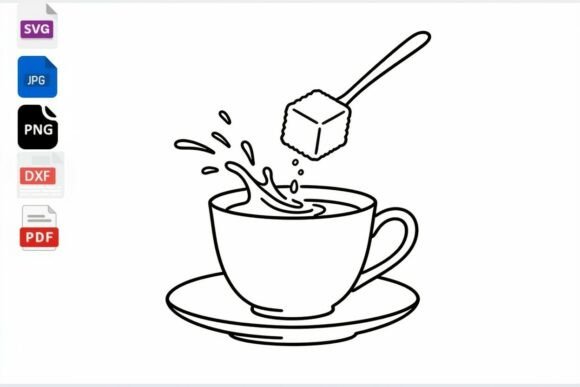 Coffee Cup Sugar Splash Line Art SVG for Graphics & Crafts