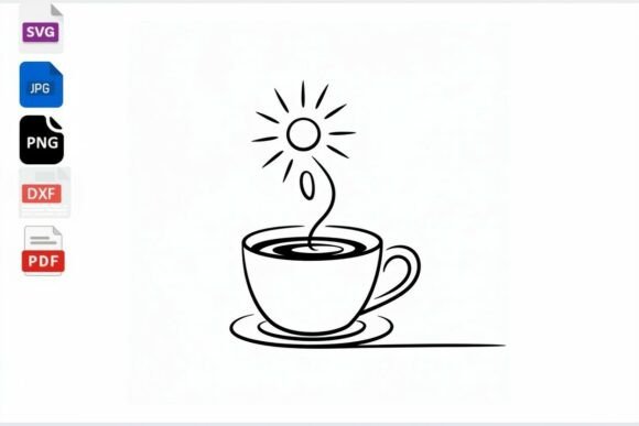 Coffee Cup Sun Flower Line Art SVG for Graphics and Crafts