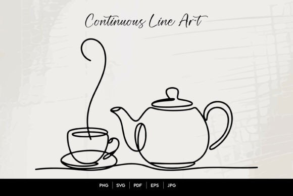 Continuous Line Teapot and Cup Graphics for Crafts Branding