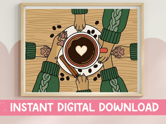 Cozy Coffee Paws Latte Sticker Art for Graphics & T-Shirt Designs