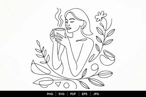 Cozy Coffee Woman Line Art SVG: Graphics & Illustrations Review