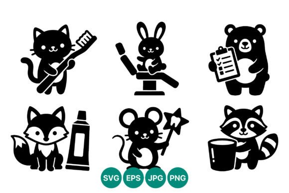 Cute Animal Tooth Care Vector Icons Graphics & Illustrations