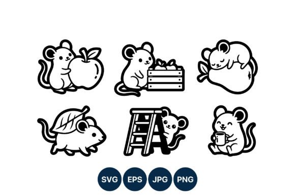 Cute Mouse Apple Crate Ladder Coffee Graphics & Illustrations