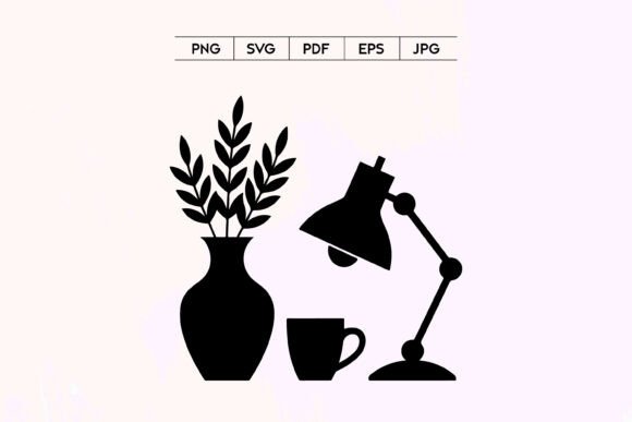 Desk Lamp Vase Plant and Coffee Cup: Graphics for Polished Editorial Design