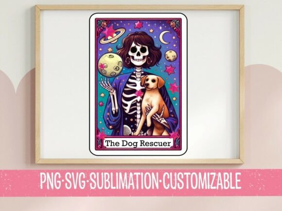 Dog Rescuer Tarot Card SVG PNG Celestial Graphics for T-Shirt Designs