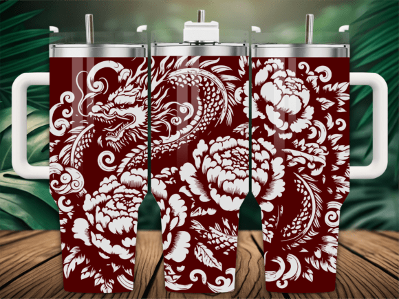 Floral Asian Dragon Graphics for Crafts