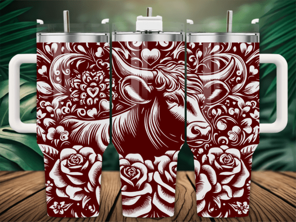 Floral Bull Cow Laser Engraving Tumbler Graphics and Tumbler Wraps