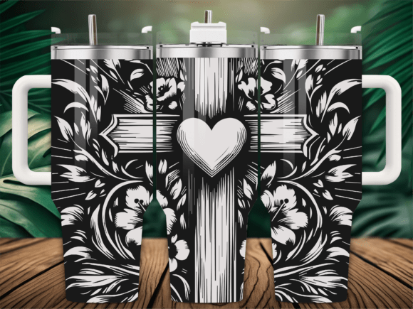 Floral Heart Cross Tumbler Wrap: Graphics for Crafts & Selling