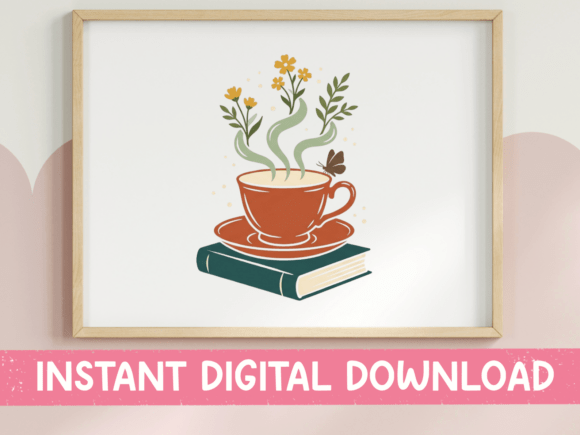 Floral Teacup on Book Boho Design: Graphics & T-Shirt Design Review