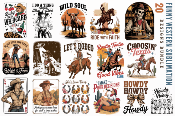 Funny Western Sublimation Designs Bundle for Brand Graphics