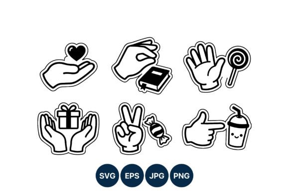Hand Icon Set Black White: Illustrations for Branding