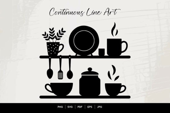 Kitchen Shelf Coffee Cup Decor Graphics for Crafts