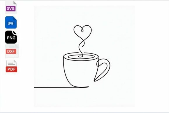 Line Art Coffee Cup With Heart Steam SVG for Graphics & Crafts