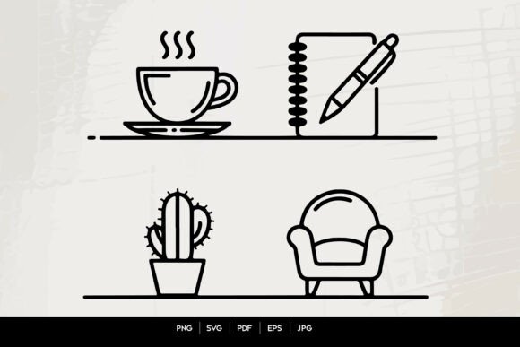 Minimal Home Office Icon Set: Graphics for Clean Editorial Design