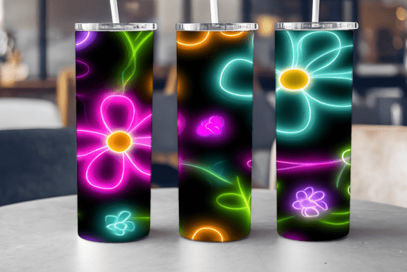 Neon Flowers Tumbler Wrap Sublimation: Tumbler Wraps and Graphics