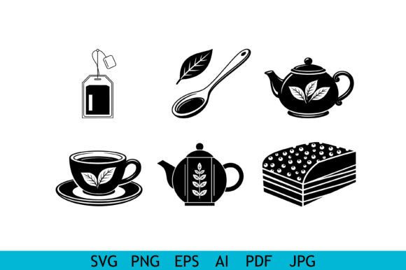 Tea Cup Teapot Bag Cake Leaf Bundle SVG for Crafts & Graphics